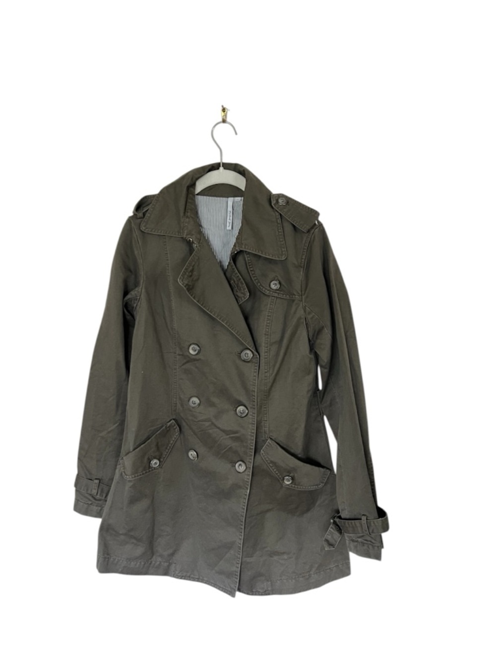 Michael Stars Olive Green Trench Jacket XS Utility Military Double Breasted Coat - Picture 2 of 5